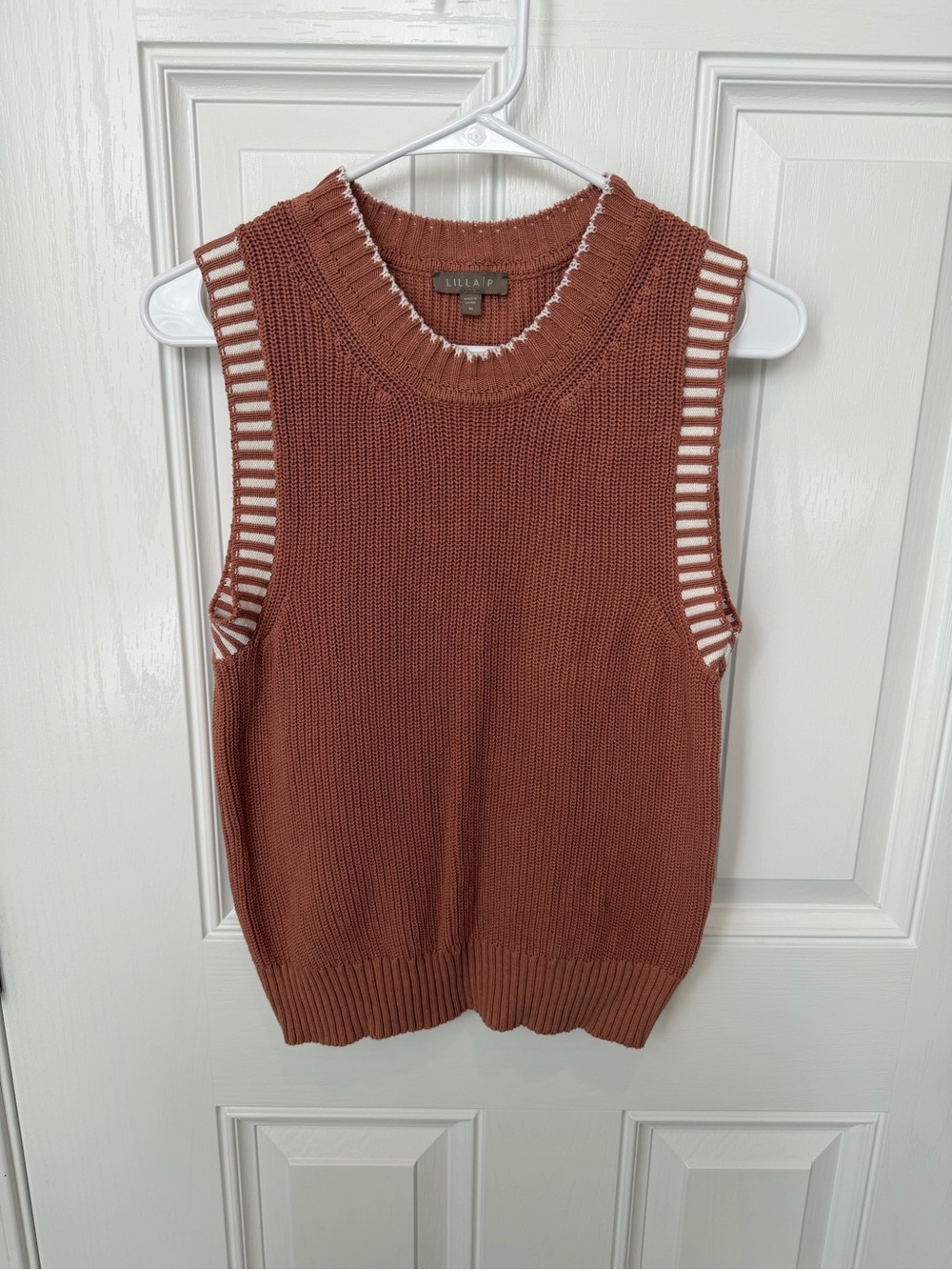Lilla P Terracotta Open-Rib Sleeveless Knit Tank